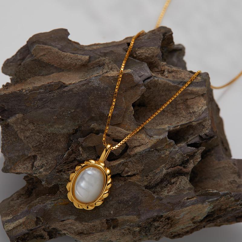 S925 Sterling Silver Natural Blue Gold Tiger Eye Malachite White Shell Color Necklace Light Luxury Multi-Colored Gemstone Pendant Collarbone Chain