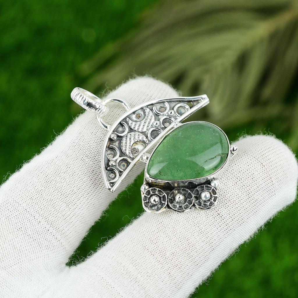 Грушевидный Зеленый Авантюрин Драгоценный Камень Стерлинговое Серебро Безель Модный Подвеска для Жены Ювелирные Изделия