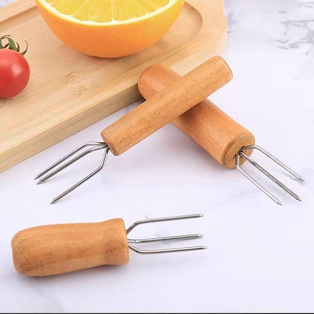Wood Handle Corn Holders Anti Scalding Barbecue Needle Durable Barbecue Fork