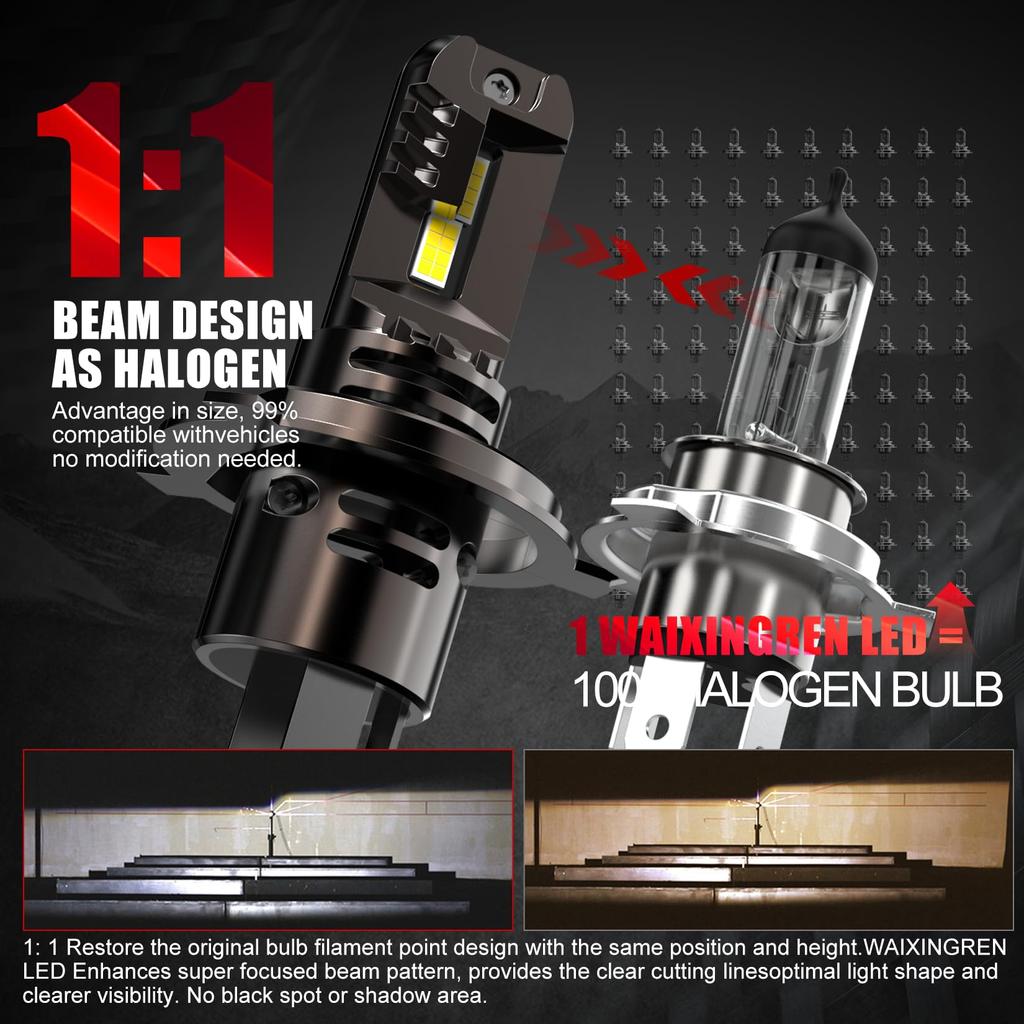 LED Headlight, H4, Compatible with Vehicle Inspection, Explosive Light, Hi/Lo 24,000 Lm, 30 W