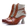 Handmade Women's Short Boots Genuine Leather Splicing Rivet Fashion High Heels