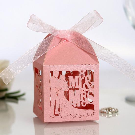 20 шт., коробки для конфет с бабочкой и вырезом, шоколадный футляр для г-на и г-жи на свадьбе