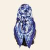 New Blue and White Porcelain Bandana Head Wraps for Woman Satin Square Scarf Muslim Printed Hijab Turban Ladies Square Headband