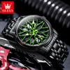 OLEVS Модные мужские часы Спортивный циферблат в виде колесного диска автомобиля Вращающийся на 360° Кварцевые часы Водонепроницаемые Наручные часы из нержавеющей стали