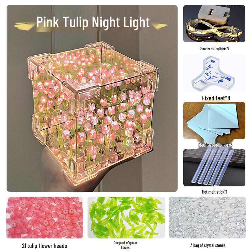 Подарок Валентина: Ночник-тюльпан ручной работы, кубик Рубика - Идеальный подарок на день рождения для девушки