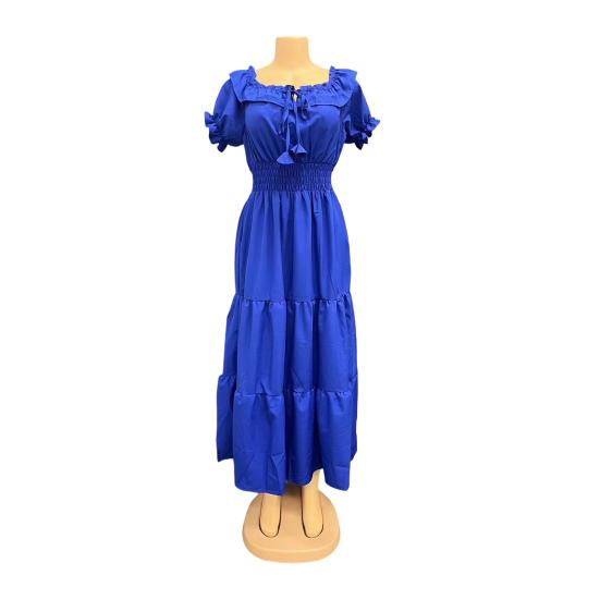 Women's Summer Off Shoulder Ruffle Maxi Dress Short Sleeve High Waist A-Line Dress Flowy Beach Long Dress