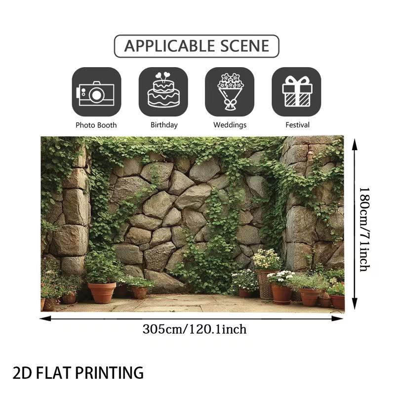 2D Country Yard Stone Wall Green Plant Background Cloth Live Stream Portrait Backdrop