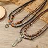 Retro Feather Love Pendant Chicken Wing Wood Pullable Leather Necklace