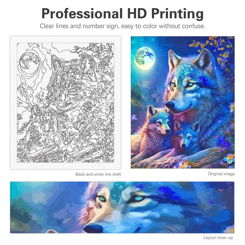 RUOPOTY Diy Painting By Numbers Kit Frame Wolf Animals Moon Night Picture Coloring By Numbers For Adults Handicrafts Home Decor