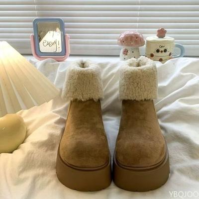 Модные элегантные женские ботинки с круглым носком, однотонные, плюшевые, модные, универсальные, теплые, на среднем каблуке, водонепроницаемые, повседневные, удобные, зимние ботинки