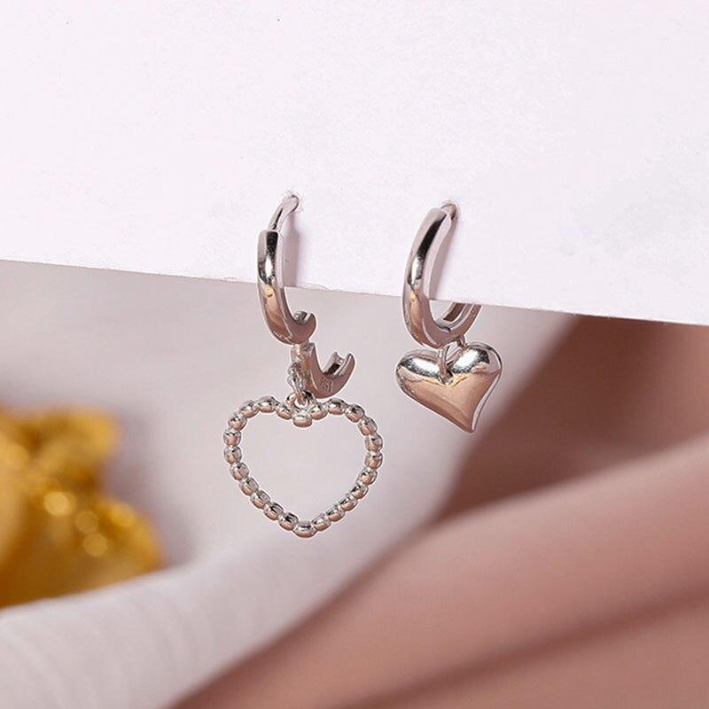 Асимметричные серьги-кольца в форме сердца из стерлингового серебра 925 пробы, женские, легкие, роскошные, для вечеринок