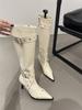 Fashion Knee High Boots Boots for Women Cool Metal Pointed Toe High Heels Fashion Western Boots Female Rivet Buckle Sexy Ladies Booties