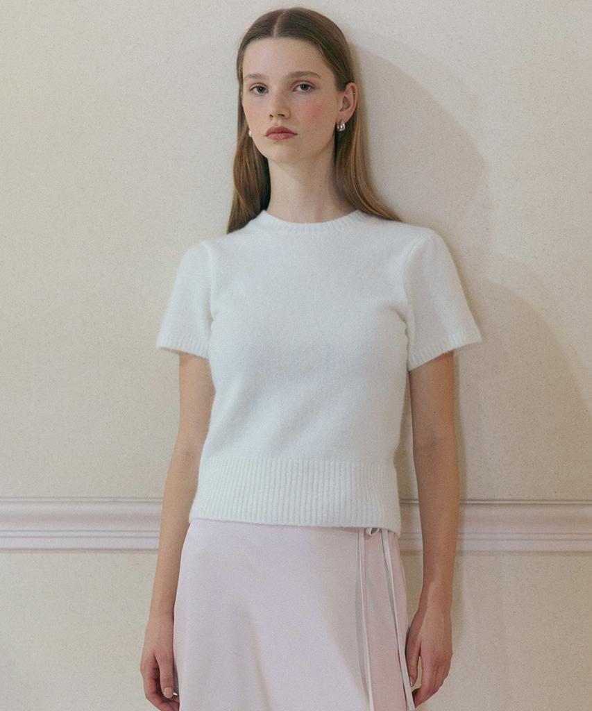 TTUDEMENT Angora Half Sleeve Pullover Cream