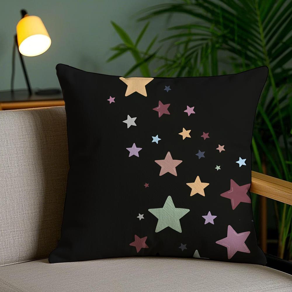 Abstract Star Art Cushion Cover Plush Fabric DoubleSided Printed Invisible Zipper Sofa Pillow Case Home Bedroom Decor