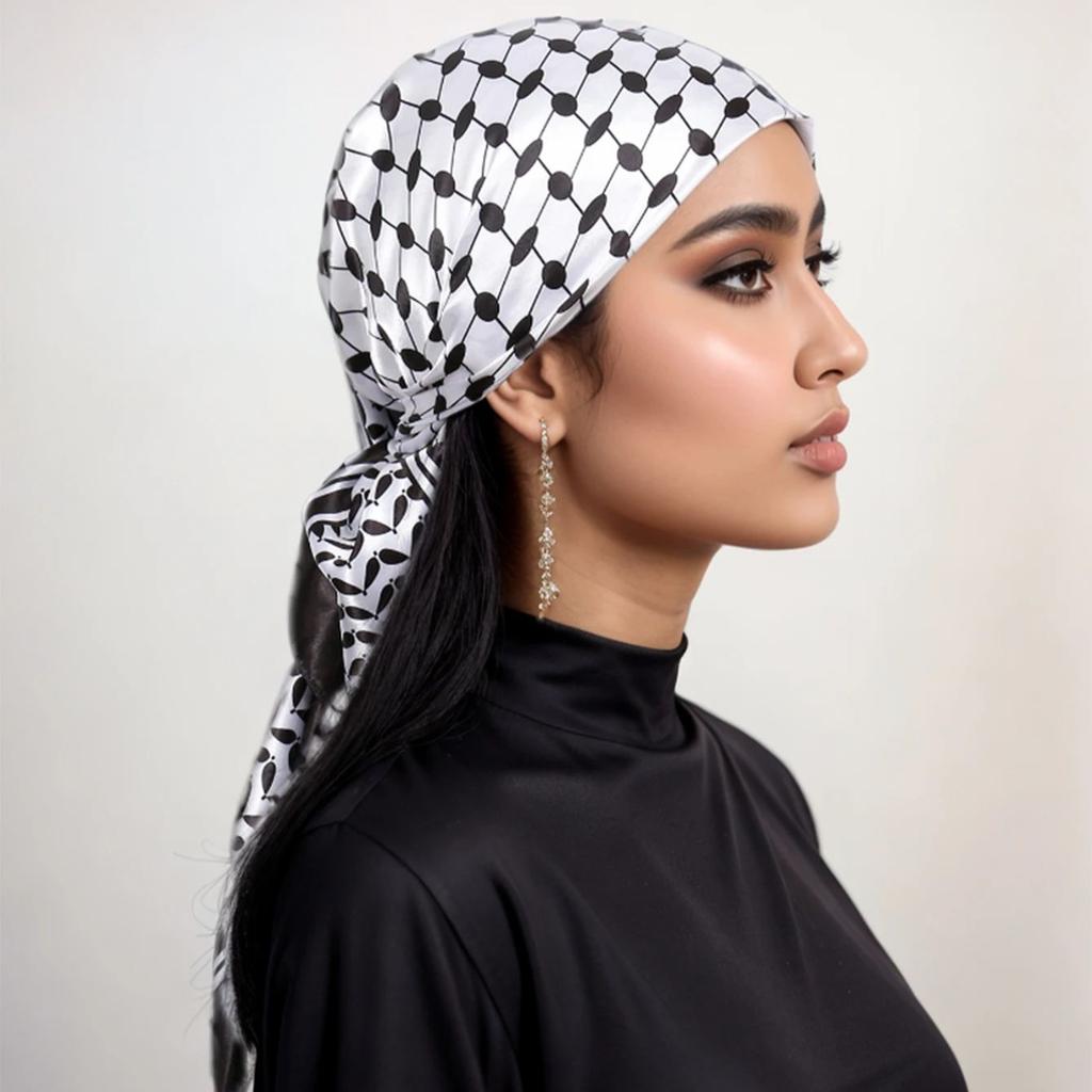 New Palestine Scarf Keffiyeh Women Printed Square Scarf Muslim Hijab Satin Silk Handkerchief Bandanna Muffler Headscarf Wraps