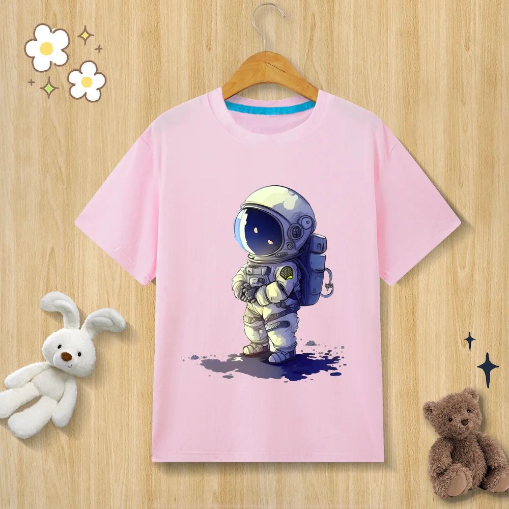 Childrens Pure Cotton Tshirt Astronaut Print Tshirt  Oneck Short Sleeve Kids Clothes Boys Clothes Girls Clothes