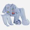 5PCS Newborn Baby Boy Girl Cartoon Long Sleeve Tops+Hat+Pants +Bib Outfits Set