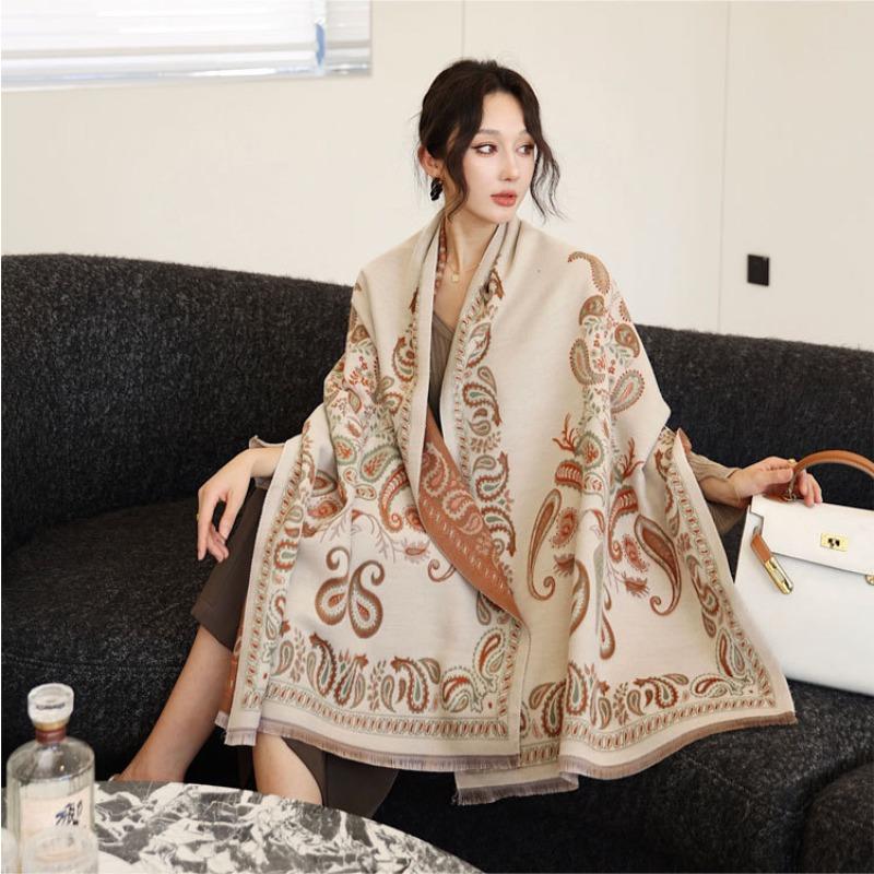 Winter New Cashew Tree Jacquard Scarf Women's Classic Imitation Cashmere Shawl Advanced Sense Versatile Thickened Warm Scarf