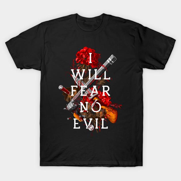 Asian Size Men Black Print T-shirt I Will Fear No Evil No-Cut Heat Transfer Print Cotton Tshirt