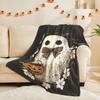 Cozy Halloween Flannel Blanket - Ghost, Bat, and Floral Pattern | Soft and Warm for Napping, Camping, Travel, and the Office