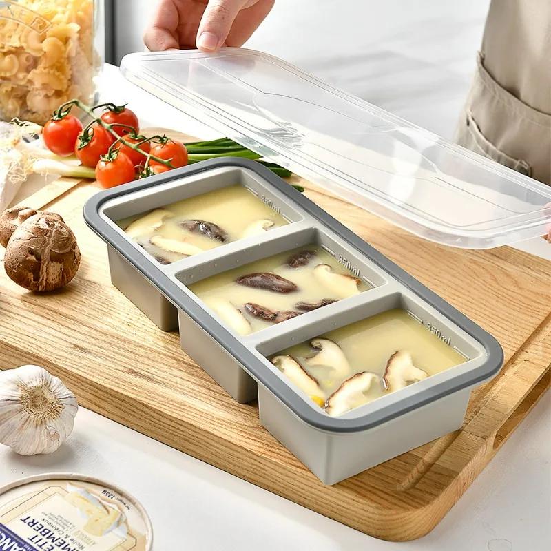 Большие формочки для заморозки кубиков льда - Суп, Силиконовая форма для заморозки с крышкой - Соус, остатки, Контейнеры для замораживания домашних блюд
