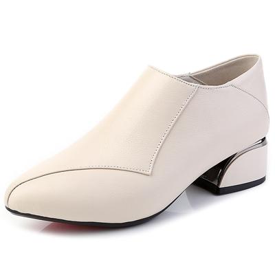 Женская обувь из натуральной кожи 2025 Осень Новинка Толстый каблук Женские туфли-лодочки Заостренный носок Кожа коровы Женская обувь Одинарная обувь Размер 32-43