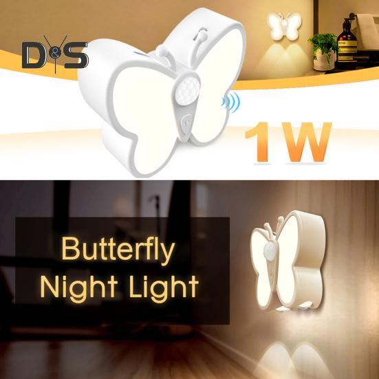 Светодиодный ночник-бабочка с регулируемой яркостью, перезаряжаемый через USB, умный датчик движения, беспроводной ночник, прикроватная лампа