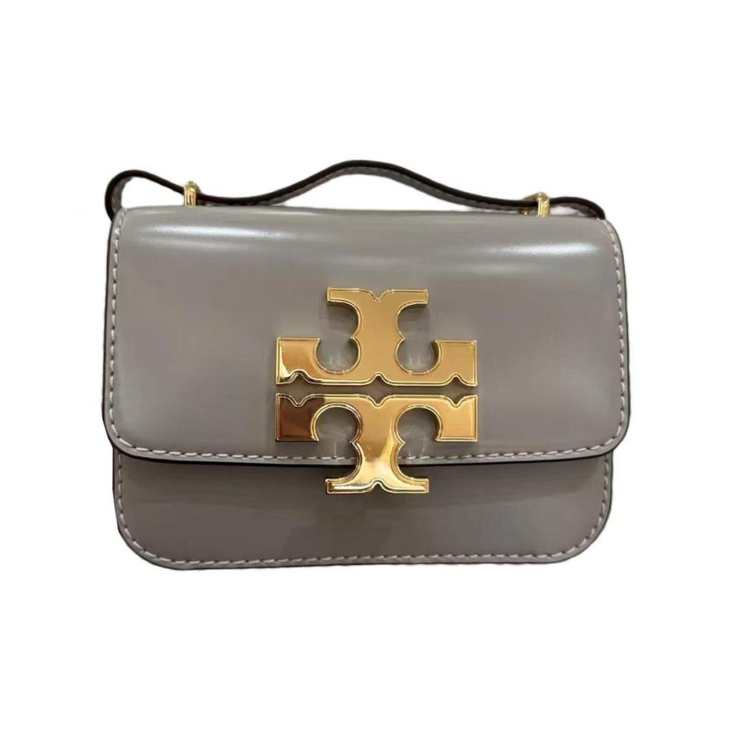 Tory Burch Eleanor Metal Logo Flap With Magnetic Snap Leather Shoulder Crossbody Bag Small Women Bags Seaside-Gray 155719-029