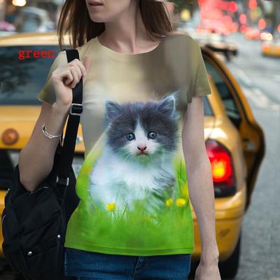 Летняя футболка с короткими рукавами и круглым вырезом «Милый кот» и 3D-принтом, повседневный свободный женский модный топ