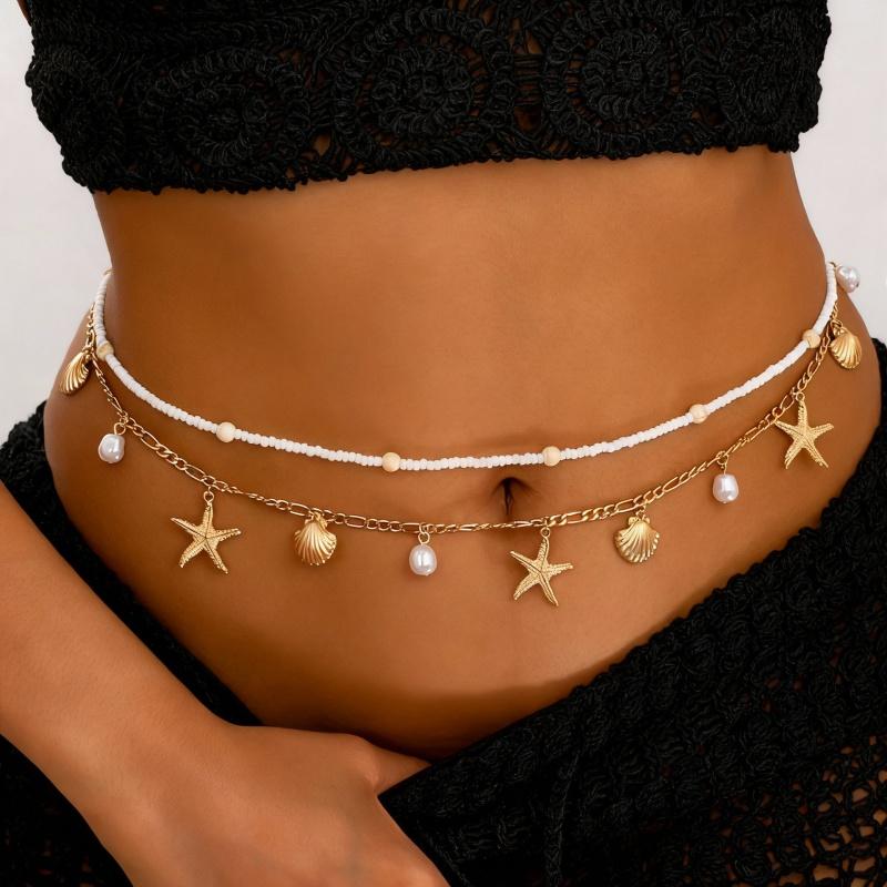 Boho Sexy Fashion Layered Tassel Starfish Waist Belly Chain Women Summer Beach Sea Turtle Conch Shell Pearl Body Chain Jewelry