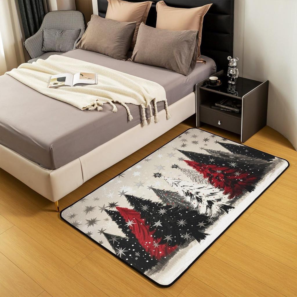 Christmas Tree Area Rug for Kids Merry Xmas Living Room Rugs Rustic Farmhouse Decorative Carpet Girls Boys Teens Adult Bedroom