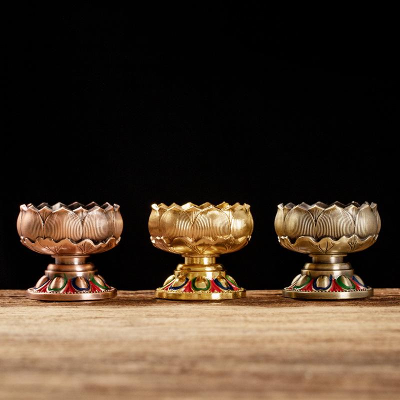 Полностью металлический набор подсвечников-лотосов для буддийских подношений
