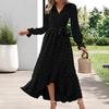 Long Sleeve Maxi Dress for Women V Neck Dot Design Boho Wrap Dress