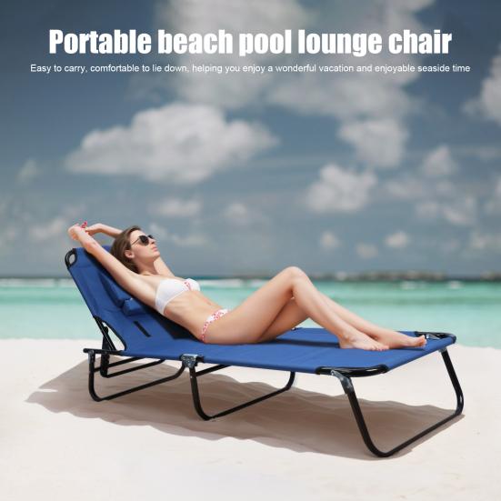 Foldable Camping Cot for Adults, Reclining Lounge Chair with Face Hole, 4 Height Adjustable, Removable Pillow