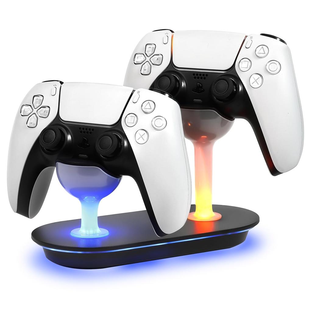 EGGSLINER GAMES PS5 Controller Charging Simultaneous Charge for Two DualSense Fast LED Indicator PlayStation 5 Black Stand, Controllers, Compatible,
