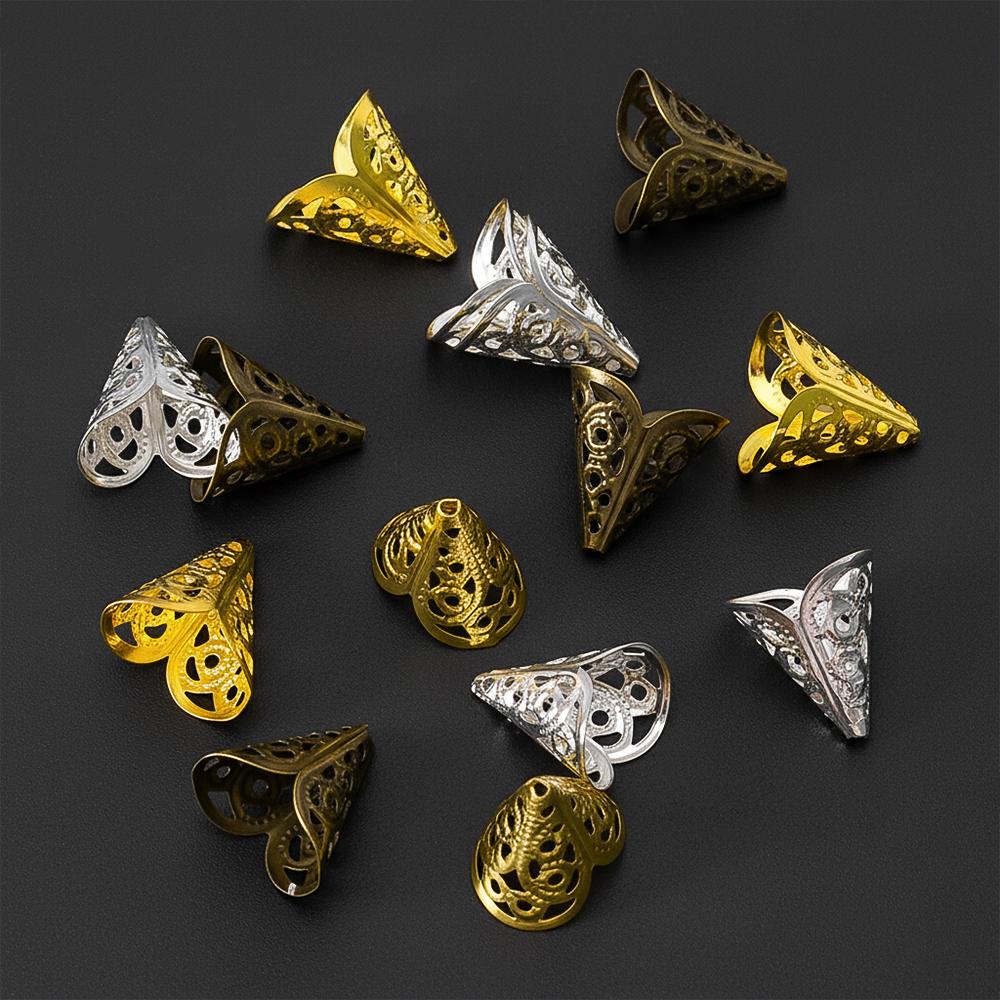 20pcs 50pcs 100pcs Metal Two-leaf Speaker Retro Flower Tray Bead Caps Hat Headgear Out Parts for DIY Jewelry Making Accessories