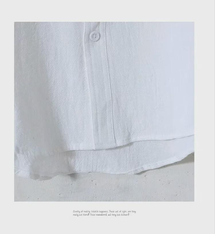 Мужская рубашка облегающего кроя из льна и хлопка в японском стиле в стиле ретро, с длинным рукавом, воротником-стойкой, повседневным универсальным дизайном.