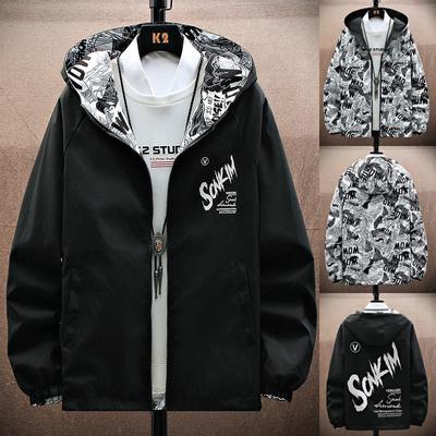 Новая модная двусторонняя мужская куртка с принтом Strewear, мужские тонкие куртки с капюшоном, ветровки, одежда больших размеров