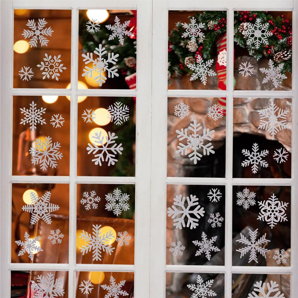 6 Glass Window Stickers, Snowflakes, Glitter Christmas Decoration Window Stickers, Static Christmas Window Stickers