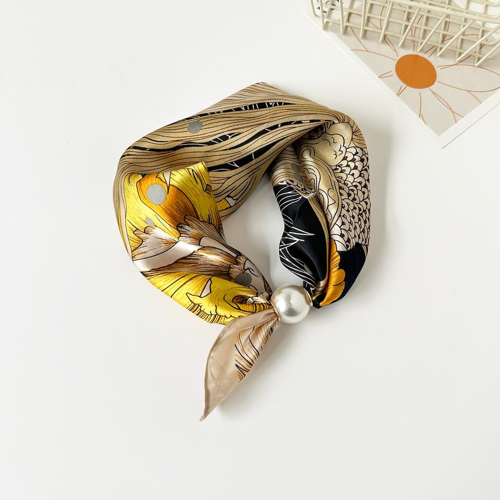 Letter-Printed Retro Women'S Silk Scarf, High-End Simulation Silk, Satin Magnetic Buckle Decorative Scarf, Scarf, Scarf.