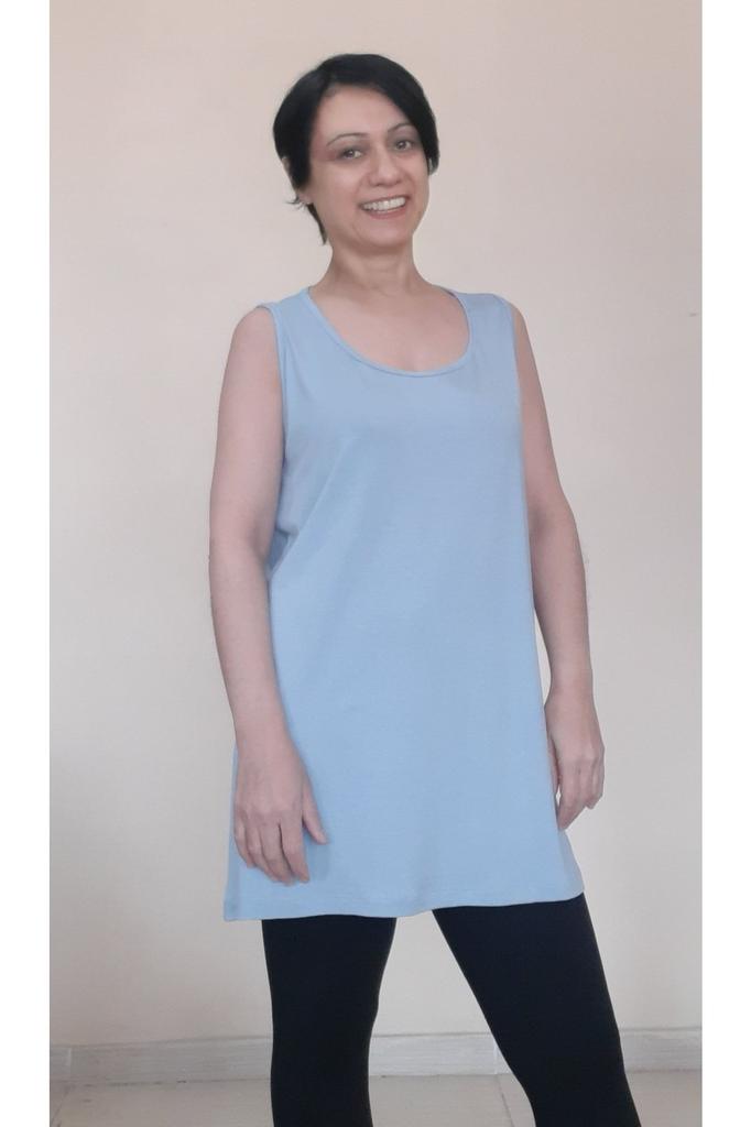 Women's Style Big Size T-Shirt Ice Blue Thick Strap Combed Cotton Viscose T-Shirt