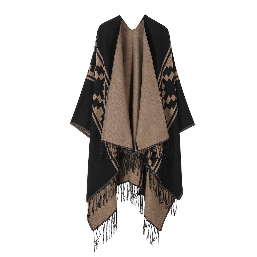 Versatile Travel Shawl, Cold-Proof And Warm In Spring And Autumn, With Thickened Fringed Split Cloak