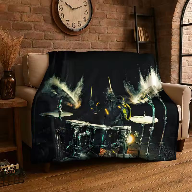 Retro Drum Set Music Instruments Drum Kit Flannel Blanket Soft Throw Blanket for Bedroom Living Room Bed Travel Picnic Nap Gift