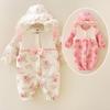 Winter Newborn Baby Girl Clothes Thickened Floral Princess Jumpsuit Clothing Sets Rompers + Hats