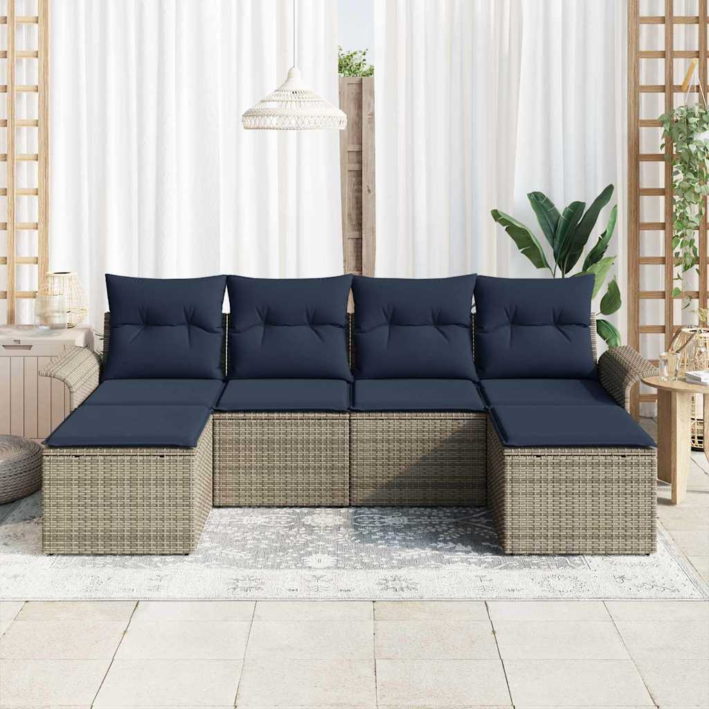 Garden Sofa Set with Cushions 6 pcs Grey Poly Rattan
