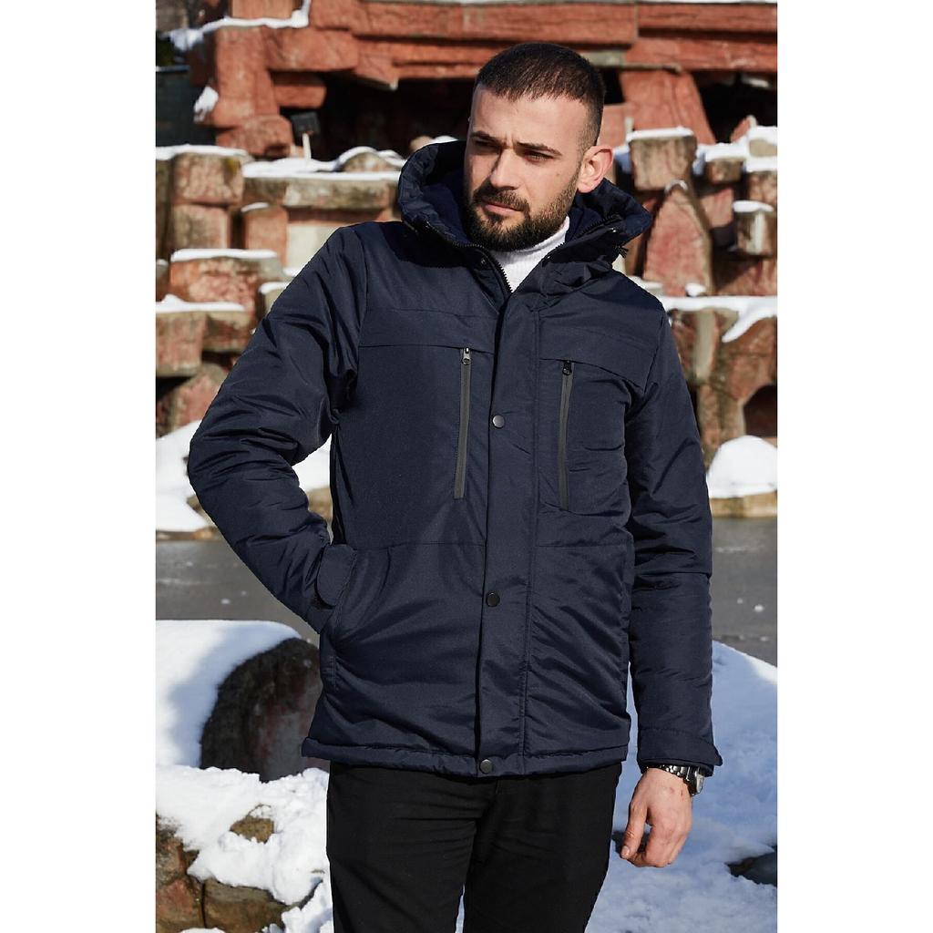 Мужское черное флисовое зимнее пальто с водо- и ветрозащитным капюшоном