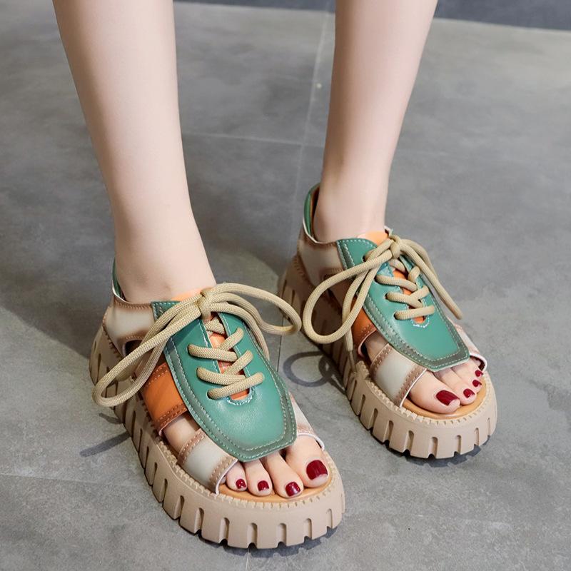 Новые женские сандалии на толстой подошве с цветными блоками, уличные пляжные сандалии, женские повседневные спортивные сандалии на каждый день