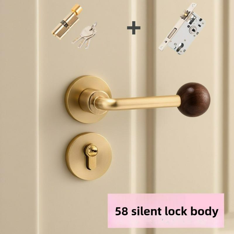 Middle Ancient Style Walnut Ball Indoor Door Lock, Household Silent Wooden Door, Split Handle Lock