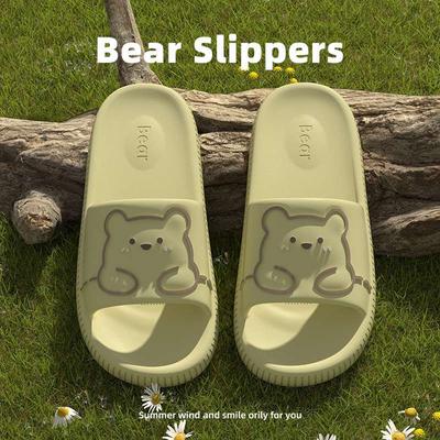 Милые тапочки-медвежата женские летние для улицы на толстой подошве домашние комнатные банные нескользящие с мягкой подошвой парные сандалии