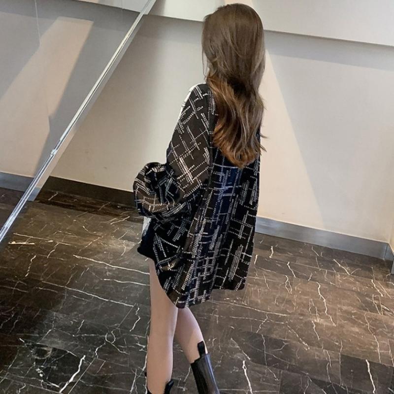 HOUZHOU Лоскутная рубашка женская с длинным рукавом однобортная плюс размер повседневная корейский стиль шик